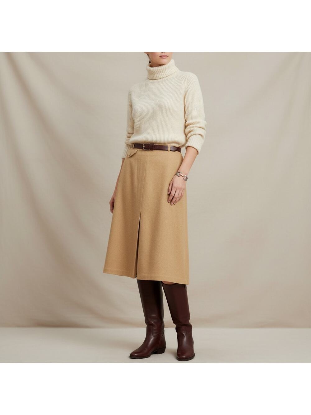 Vintage Adam & Yves Wool A Line Skirt-Camel Tan-Academia-Preppy-Fall-Equestrian